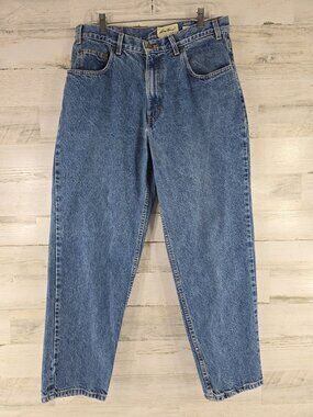 Vtg 90s Eddie Bauer Mens Jeans 32x29 ACTUAL Blue Relaxed Fit USA Made Tag 36x30.